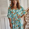 Casual Floral Print V-neck Drawstring Waist Shirt Dress - Image 6
