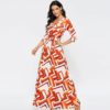 Casual Geometric Print Half Sleeve Maxi Dress - Image 2