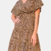 Casual Leopard Print V-neck Short Sleeve Mini Dress
