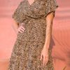 Casual Leopard Print V-neck Short Sleeve Mini Dress - Image 2