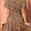 Casual Leopard Print V-neck Short Sleeve Mini Dress - Image 3