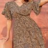 Casual Leopard Print V-neck Short Sleeve Mini Dress - Image 4