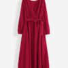 Causal V-neck Belted Long Sleeve Beach Holiday Maxi Dress - Image 7
