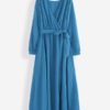 Causal V-neck Belted Long Sleeve Beach Holiday Maxi Dress - Image 5