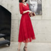 Cocktail A Line Jewel Neck Tea Length Lace Social Party Dresses - Image 4