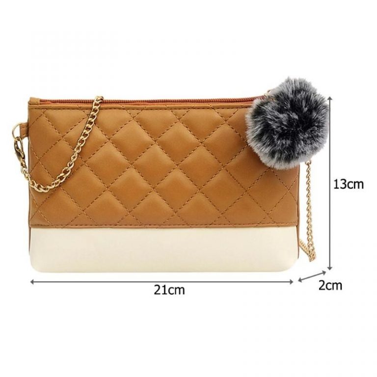 Classic PU Leather Satchel Pompom Chain Shoulder Handbag - Image 3