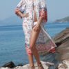 Floral Print V Neck Long Sleeves Cotton Sexy Swimwear