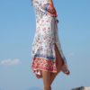 Floral Print V Neck Long Sleeves Cotton Sexy Swimwear - Image 2