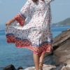 Floral Print V Neck Long Sleeves Cotton Sexy Swimwear - Image 3
