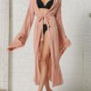 Cover Ups Lace Up V Neck Long Sleeves Oversized Cotton Sexy Swimwear - Image 2