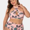 Criss Cross Strappy Printed High Waist Bikini - Image 4