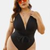 Deep Open Neckline Backless One-Pieces Swimwear