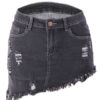 Denim Skirt Self Fringe Irregular Hem Bottoms - Image 3
