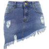 Denim Skirt Self Fringe Irregular Hem Bottoms - Image 6