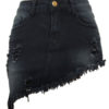 Denim Skirt Self Fringe Irregular Hem Bottoms - Image 4