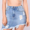 Denim Skirt Self Fringe Irregular Hem Bottoms