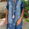 Denim Star Pattern Shift Mini Dress - Image 2
