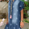 Denim Star Pattern Shift Mini Dress - Image 3