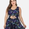 Dragonfly Pattern Front Elastic String Swimdress
