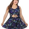 Dragonfly Pattern Front Elastic String Swimdress - Image 4