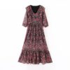 Elegant V Neck Ruffles Pleated Maxi Dresses
