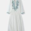 Embroidery V-neck Long Sleeve Split Beach Maxi Dress - Image 3