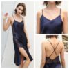 Fashion Faux Silk Sexy Lace Bathrobe Nightgown - Image 4
