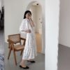 Fashion Floral Print Stand Collar Casual Long Dress