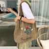Flower Print Simple Large Capacity Durable Corduroy Casual Shopping bags - Image 4