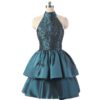 Fashion High Neck Beaded Crystal Cocktail Party Short Dress