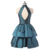 Fashion High Neck Beaded Crystal Cocktail Party Short Dress - Image 2