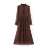 Fashion Leopard Print Long Sleeve Vintage Dress