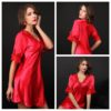 Faux Silk Lace Sexy Short Sleeve V-neck Nightgown - Image 2