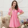 Faux Silk Lace Sexy Short Sleeve V-neck Nightgown - Image 3