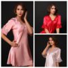 Faux Silk Lace Sexy Short Sleeve V-neck Nightgown - Image 4
