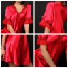 Faux Silk Lace Sexy Short Sleeve V-neck Nightgown - Image 5
