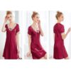 Faux Silk Lace V-neck Short Sleeve Nightgown - Image 2