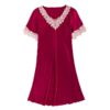 Faux Silk Lace V-neck Short Sleeve Nightgown - Image 3