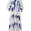 Feather Print Batwing Sleeve V-neck Maxi Dress - Image 2