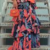 Floral Print V-Neck Lace Up Maxi Dress - Image 2