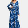 Floral V Neck Waist Tie Long Sleeves Maxi Print Dress