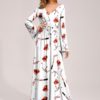 Floral V Neck Waist Tie Long Sleeves Maxi Print Dress - Image 4