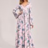 Floral V Neck Waist Tie Long Sleeves Maxi Print Dress - Image 5
