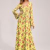 Floral V Neck Waist Tie Long Sleeves Maxi Print Dress - Image 6