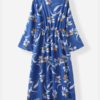 Floral V Neck Waist Tie Long Sleeves Maxi Print Dress - Image 9