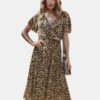 Flouncing Leopard Print Short Sleeve V-neck Casual Dress