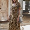 Flouncing Leopard Print Short Sleeve V-neck Casual Dress - Image 2
