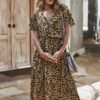 Flouncing Leopard Print Short Sleeve V-neck Casual Dress - Image 3