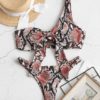 Front Lace-up Snakeskin Print With Thongs Bottom Bikini