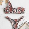Front Lace-up Snakeskin Print With Thongs Bottom Bikini - Image 2